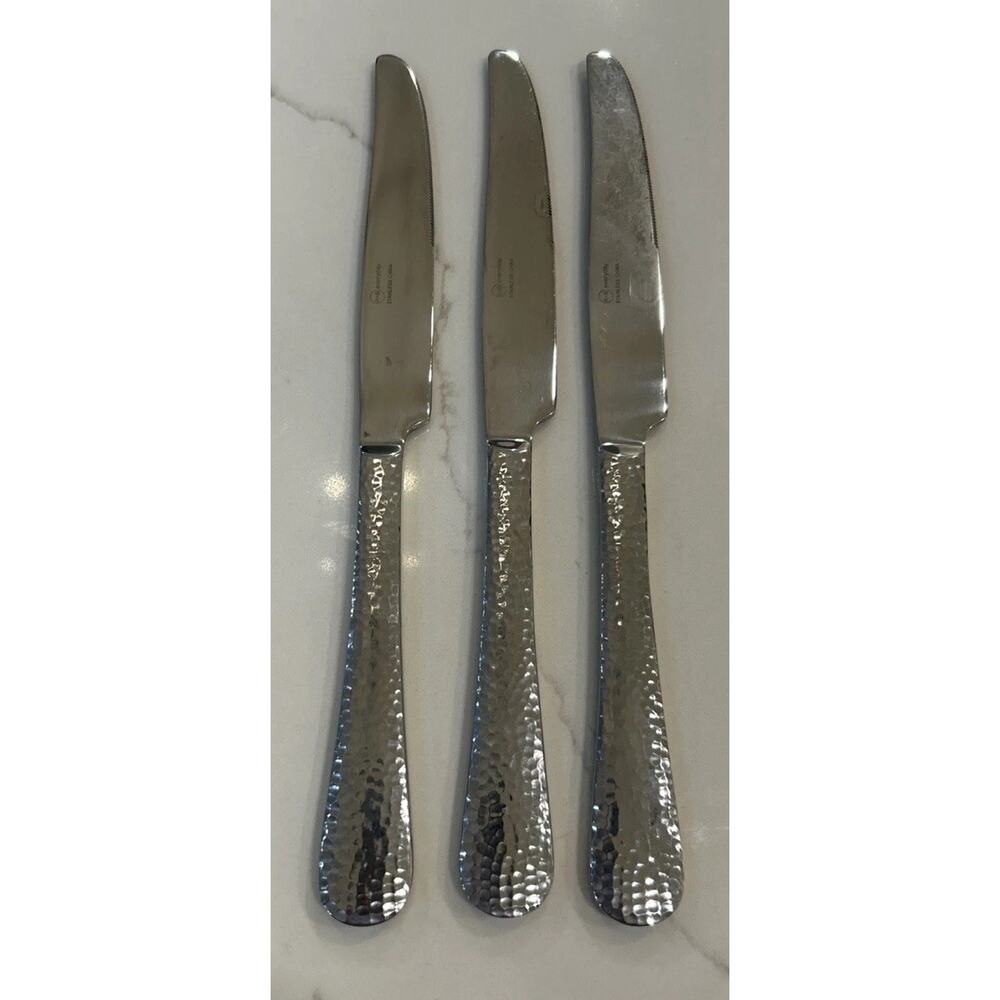Reed Barton Olde English Hammer Modern Solid Lot of 3 Dinner Knives Stainless